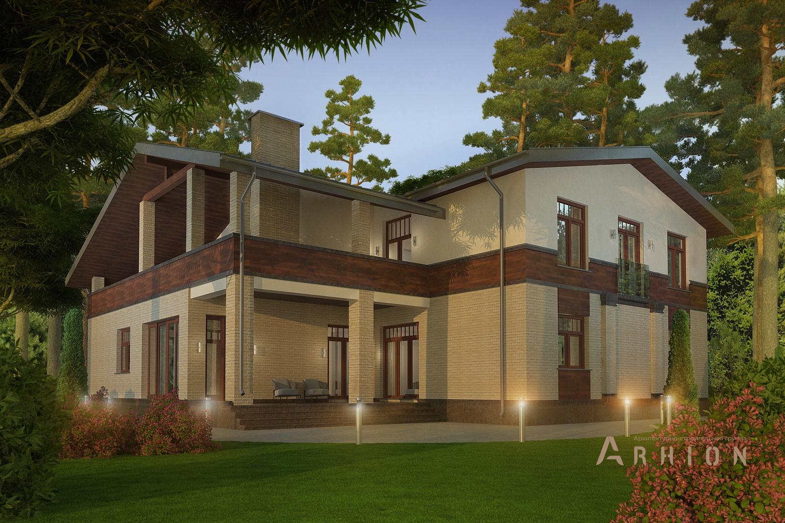 3. Проект двухэтажного дома в скандинавском стиле с многоскатной кровлей, av-385, площадью - 385 кв c терассой, балконом, гаражом